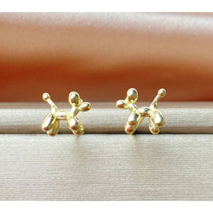 NEW Unisex Gold-Plated S925 Balloon Dog Stud Earrings, 0.7cm‎
